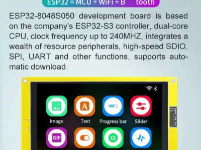 ESP32-S3 5吋 IPS 觸控螢幕 LVGL 開發板 800x480 電容式觸控 8MB PSRAM / 16MB 內存 含壓克力外殼